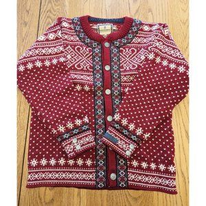 Dale Of Norway Vintage Cardigan Size XS Red Wool Fair Isle Sweater Snowflake